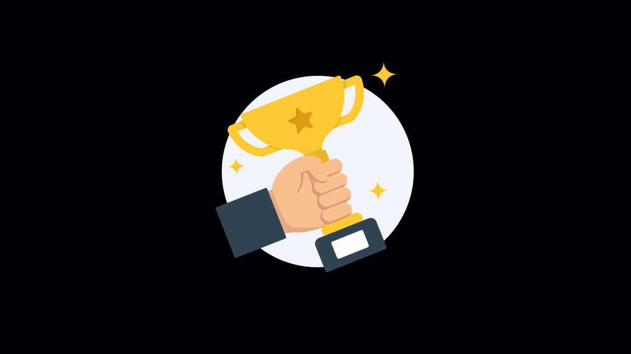 Animated Hand Holding Golden Trophy for Success and Achievement