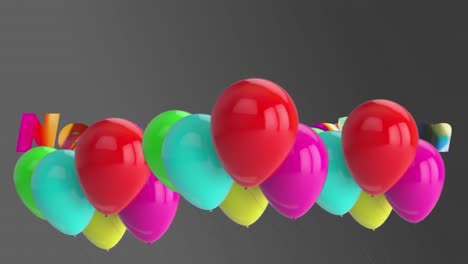 una animación digital de un nuevo texto de colección colorido en un fondo gris
