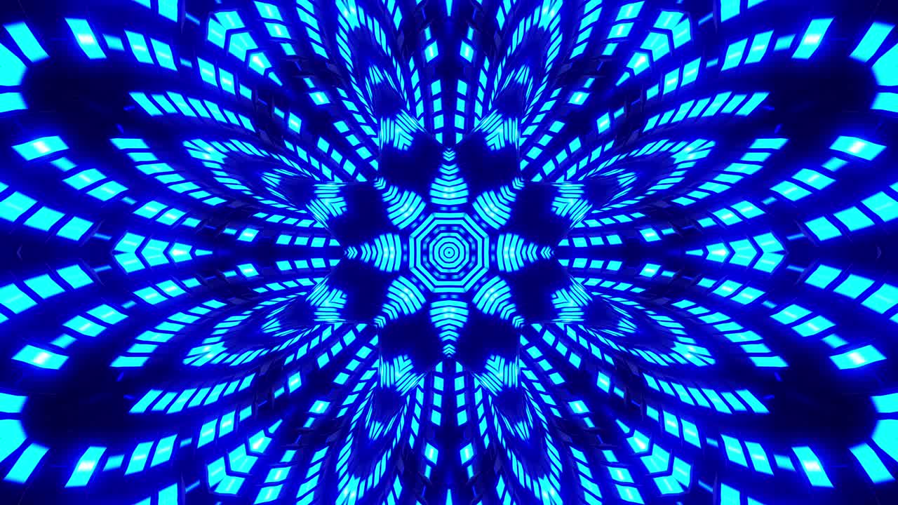 Motivo astratto blu con design circolare. Loop VJ caleidoscopico