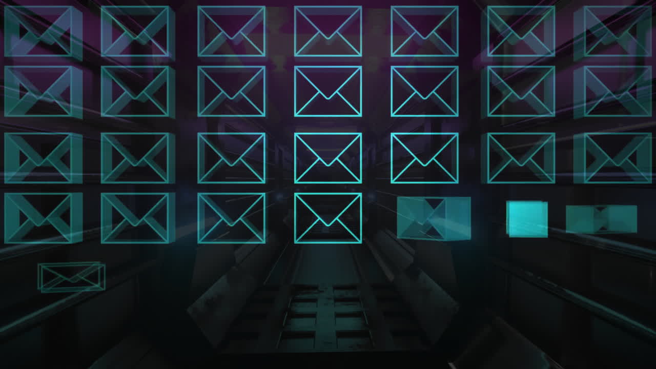 Animation of envelope icons over digital tunnel