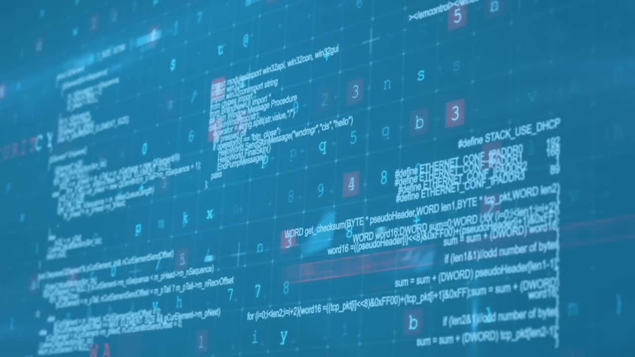 파란색 배경 위의 디지털 데이터 처리의 애니메이션