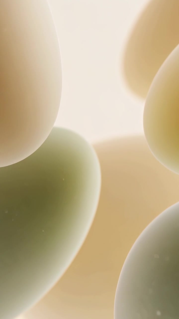 Video verticale: Zoom indietro, forme rotonde che si muovono in un campo digitale, rivelando un bagliore centrale, puntini