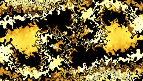 fractal abstracto dorado amarillo brillante movimiento de textura de superficie turbulenta en fondo negro. bucle sin costuras 4k 3d. ilusión hipnótica colorido fondo geométrico dorado para el título, intro, bucle vj dj.