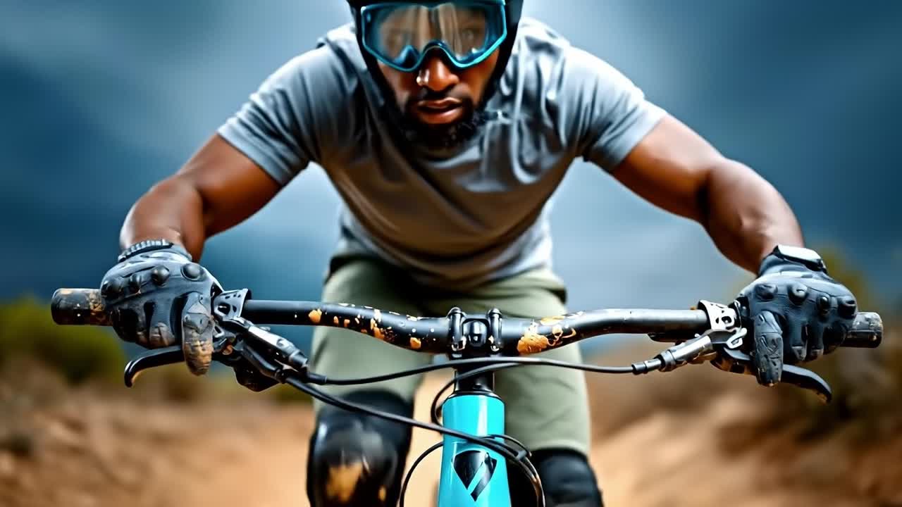 Un uomo che guida una mountain bike su una strada sterrata