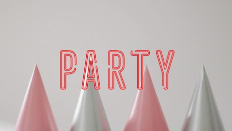 animación de texto de fiesta sobre sombreros de fiesta.