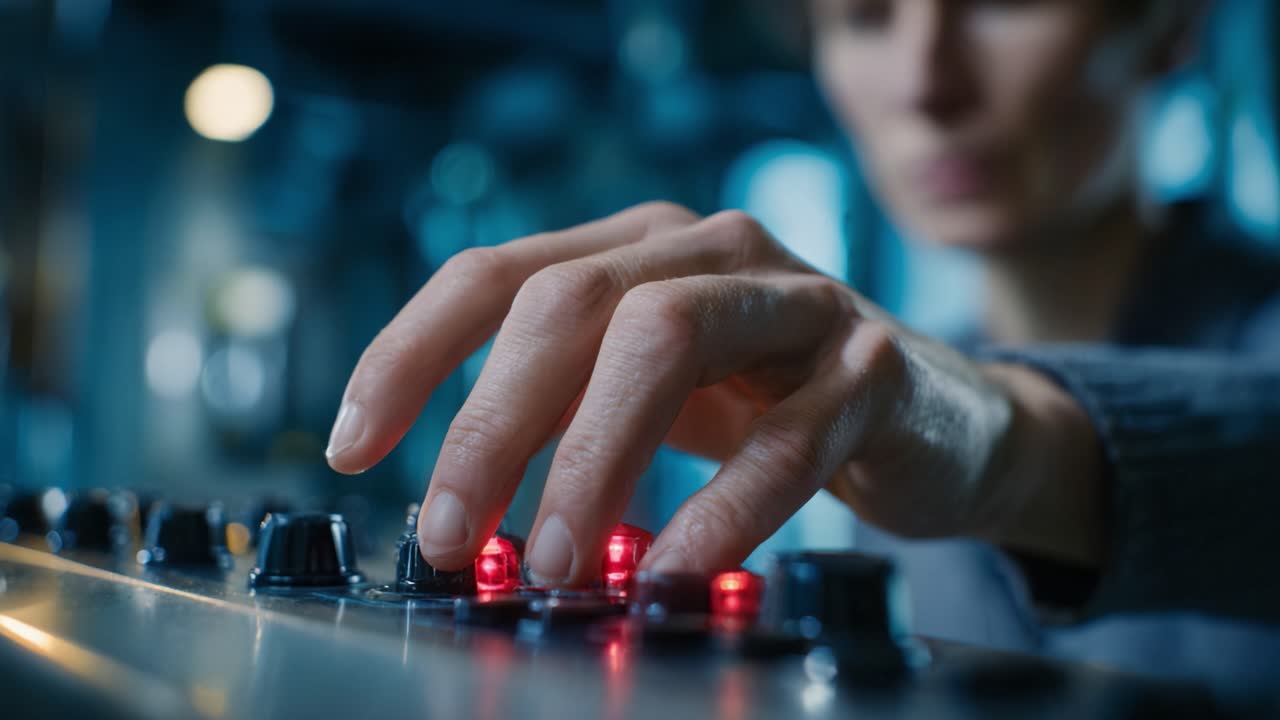 A focused operator adjusts the control panel, expertly monitoring the system's performance and ensuring optimal functionality in a technical environment