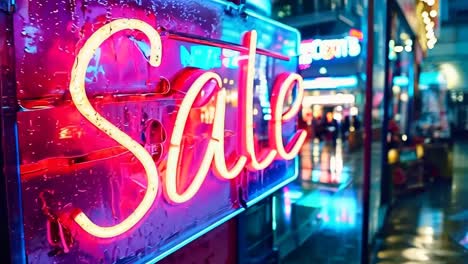 a neon sign that says sale on the side of a building