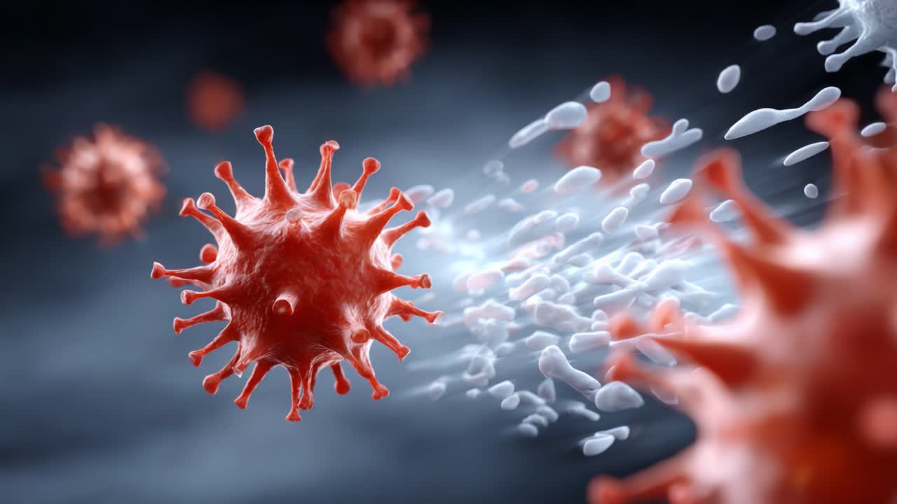 Dynamic Visualization of Infectious Agents: A Close-Up on Virus Particles Travelling Through Liquid, Capturing the Essence of Microbial Activity and Transmission Dynamics
