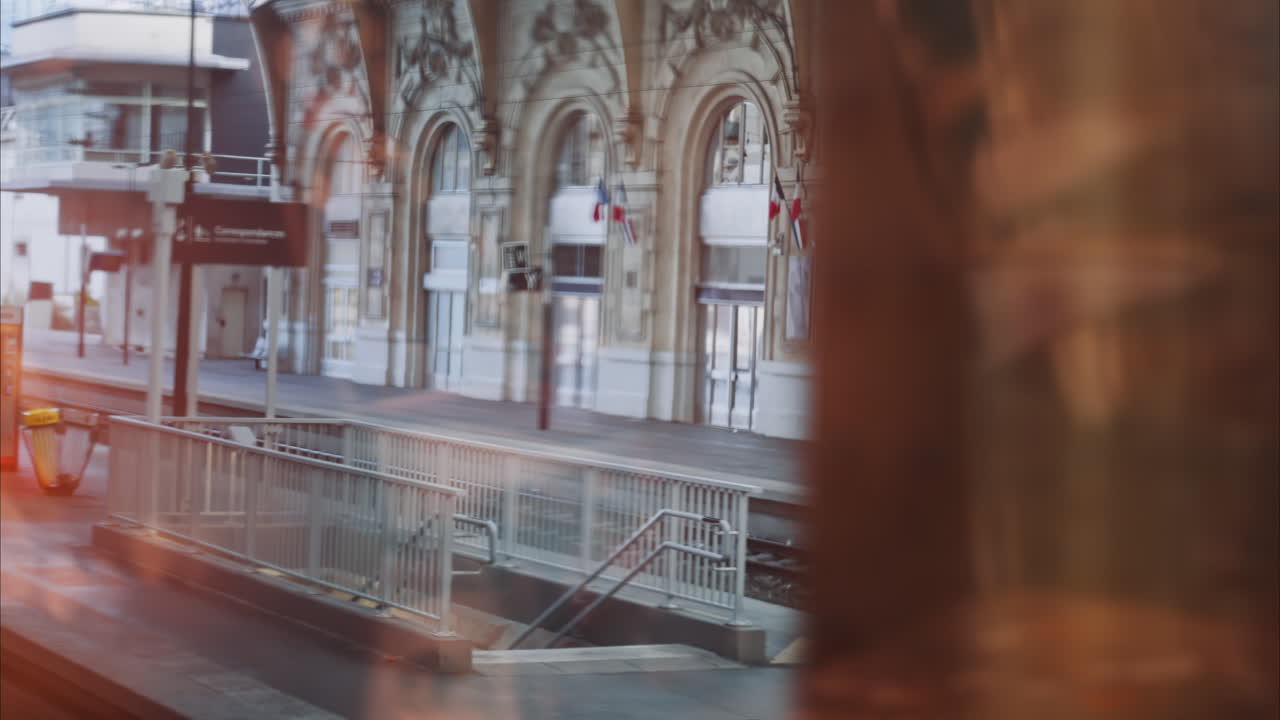 Nice, France - January 25, 2025: View from a train window of the Nice-Ville train station