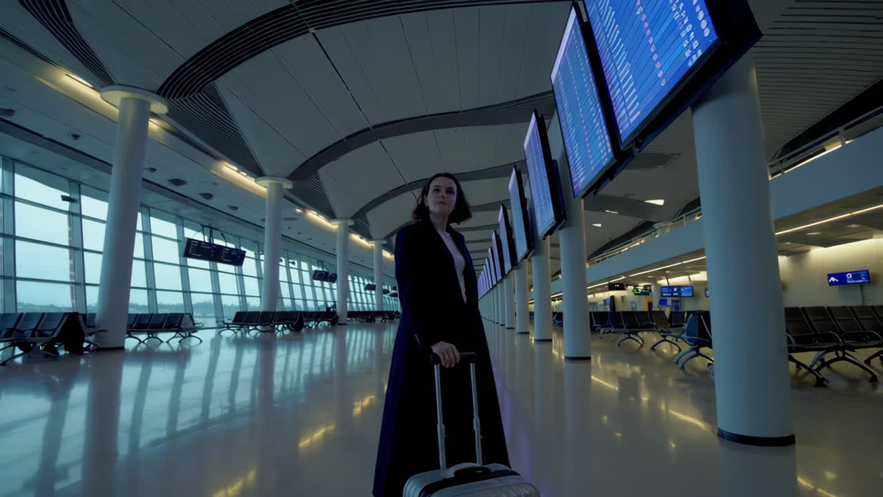 Woman at Empty Airport Terminal