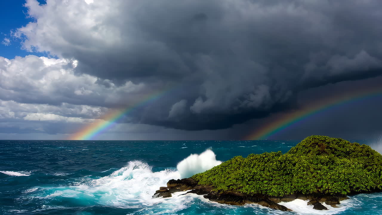 Double Rainbow over a Stormy Ocean