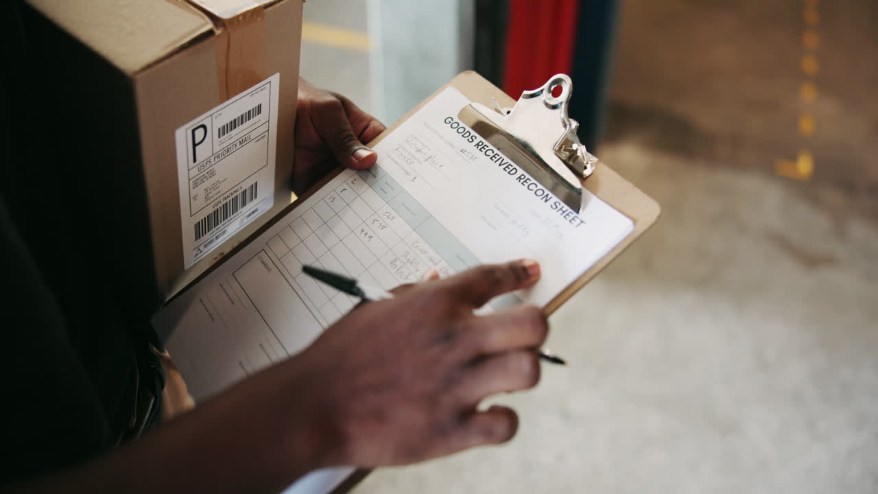 배달 운전자가 수신된 상품에 서명하는 시트