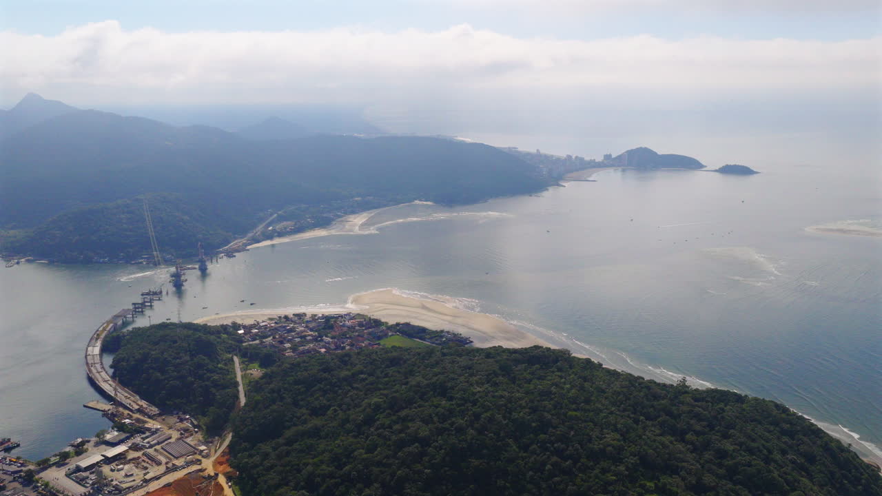 Aerial view of the new bridge under construction connecting Caiobá and Guaratuba, Paraná, Brazil