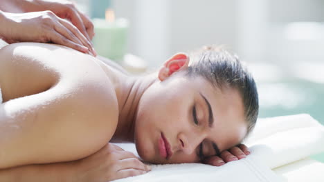 luxury massage, spa and woman on bed for relaxing