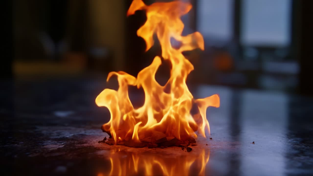 Captivating Flames: A Mesmerizing Display of Fire Dancing Over a Surface, Showcasing the Intensity and Beauty of Real Flames in a Dimly Lit Environment