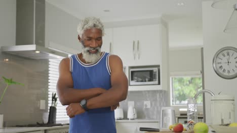 video of african american senior man preparing smoothie