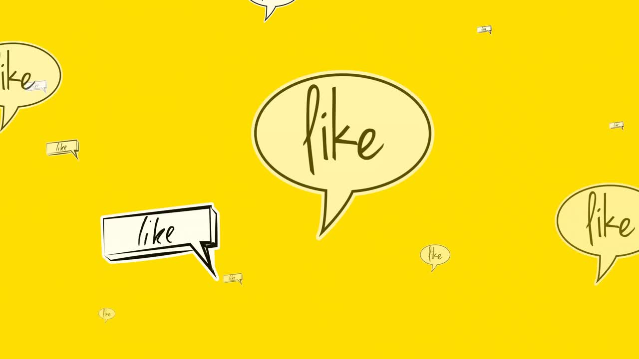 animación de texto similar en burbujas de habla vintage sobre fondo amarillo