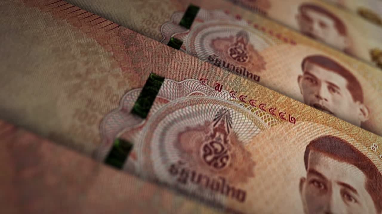 태국 바트 지폐 표면 루프 애니메이션