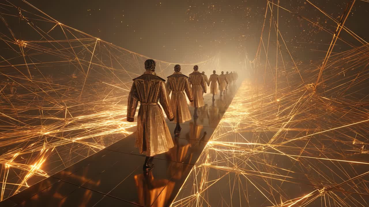 A Futuristic Network of Golden Figures