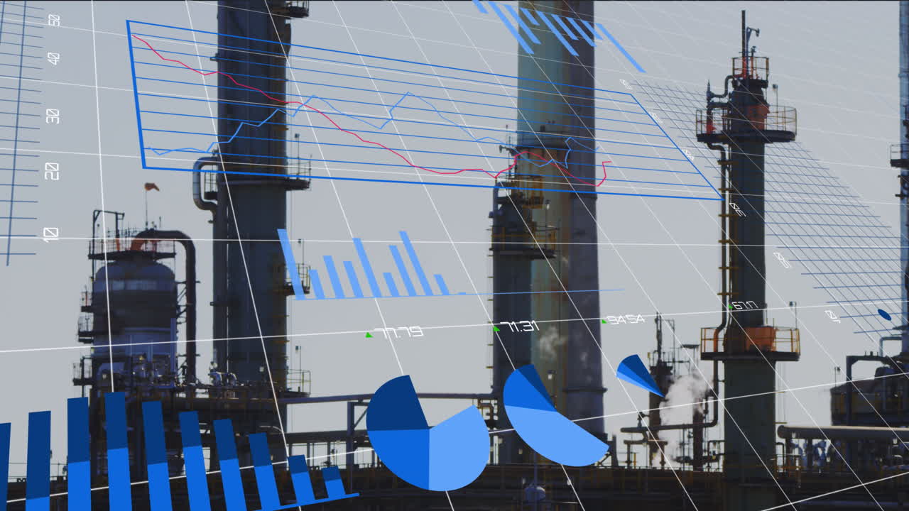 공장 위의 금융 데이터 처리 애니메이션