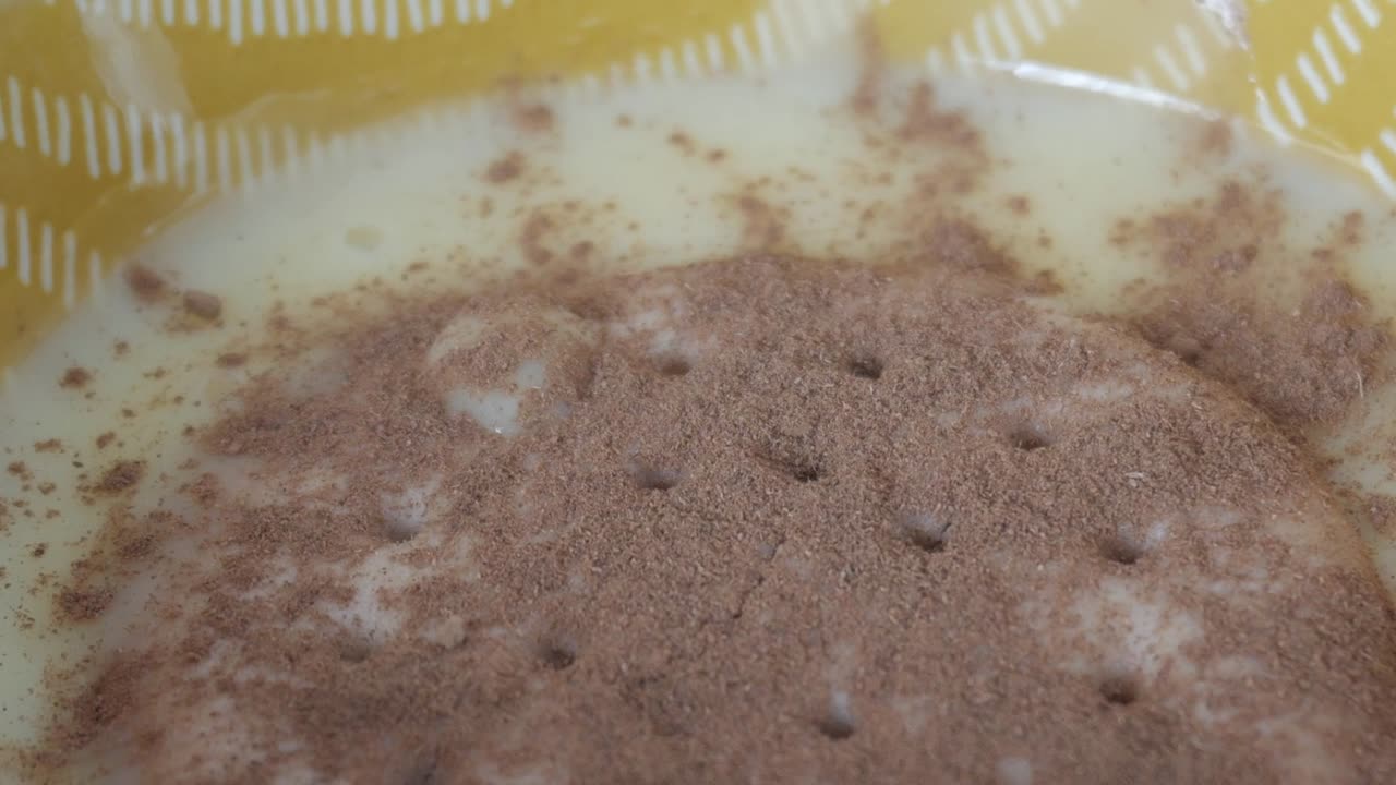 Budino guarnito con cannella e biscotto Maria per una dolce delizia