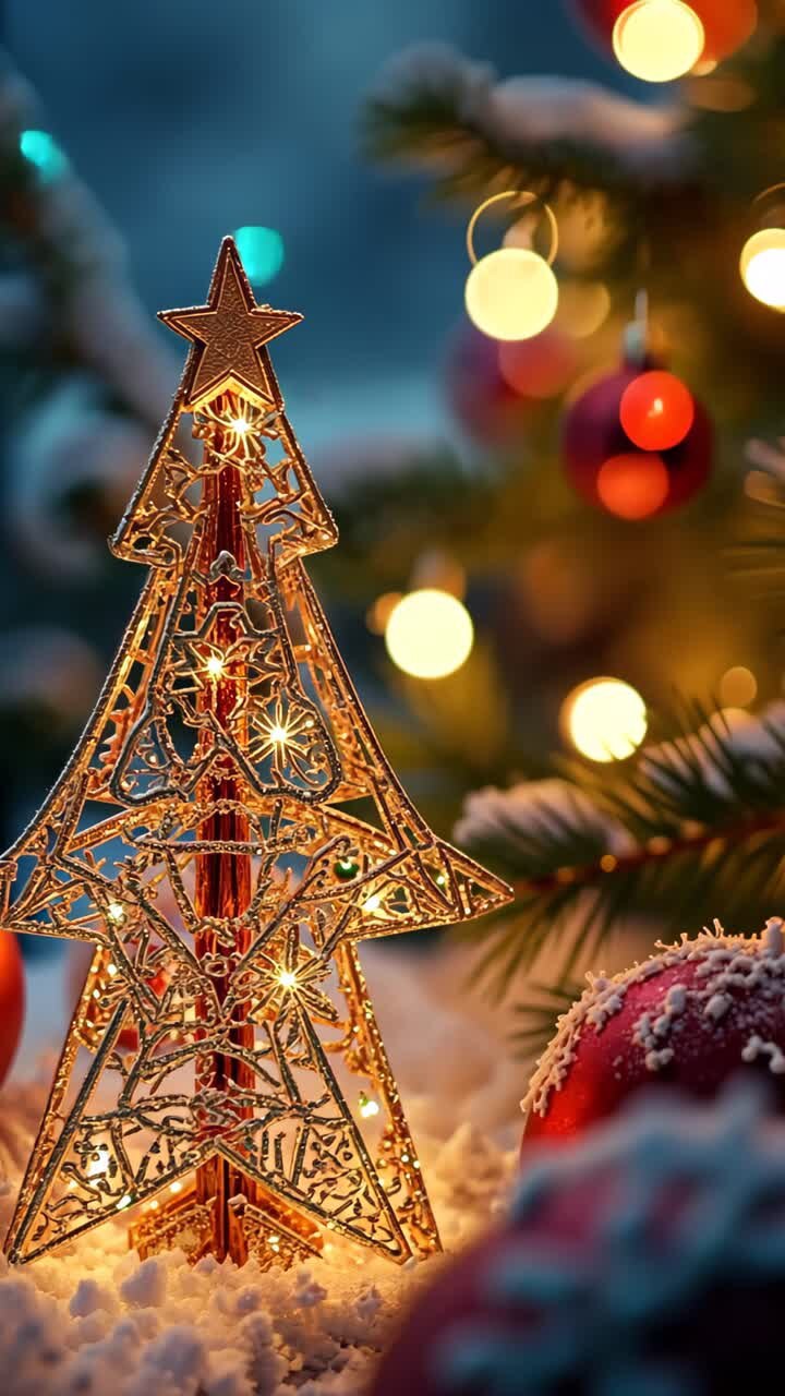Árvore de Natal Dourada com Luzes e Decorações