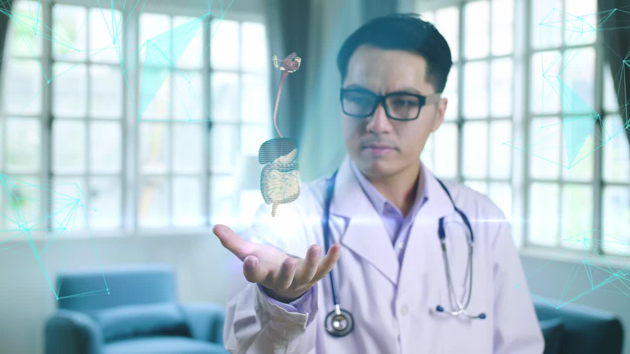 Doctor Examining a Virtual Organ Visualization
