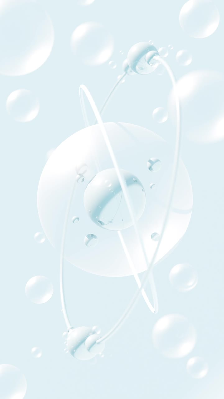 Abstract background with transparent spherical bubbles and DNA strands. 3d animation