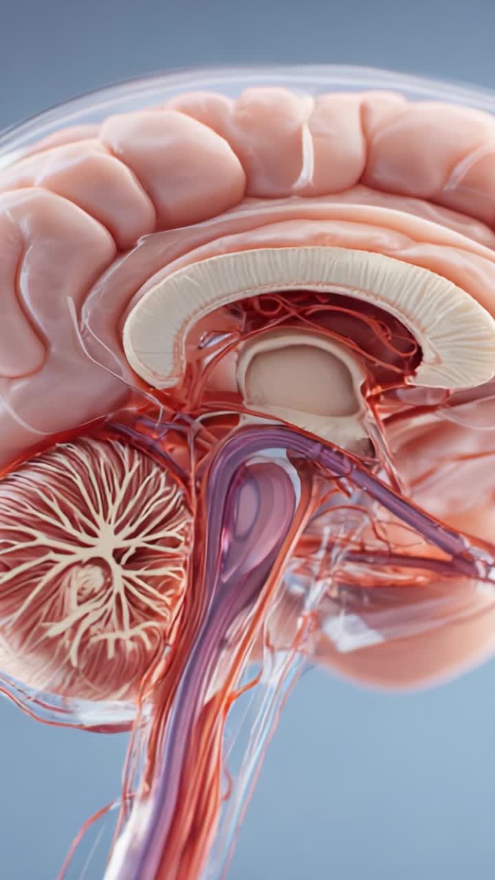 Detailed Anatomical Overview of the Human Brain Featuring Structural Components and Vascular Connections Highlighting Neuroanatomy and Physiological Aspects
