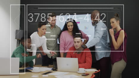 animation of data processing over diverse business people in office