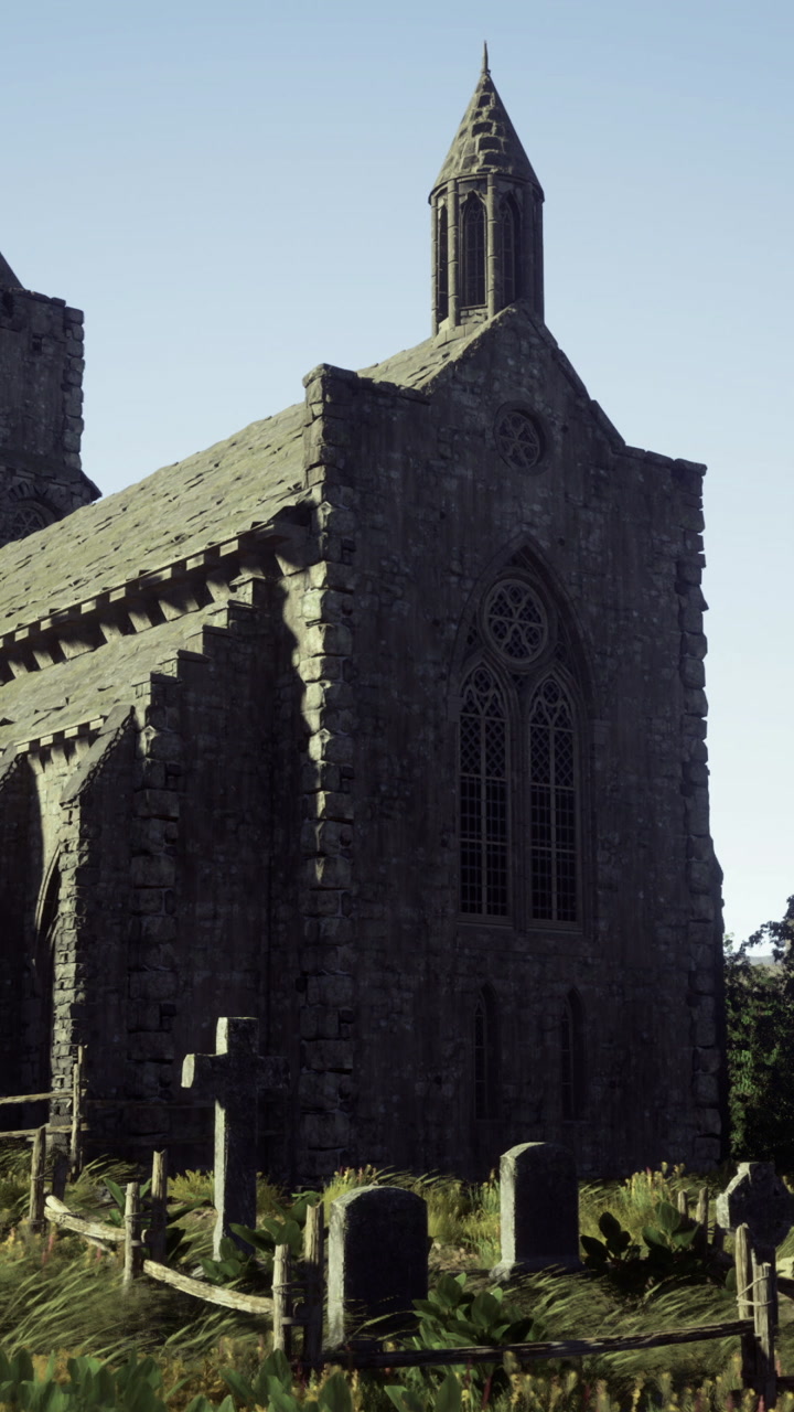 Historic stone church surrounded by nature in a serene landscape