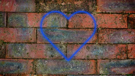 animación de un icono de corazón de neón parpadeante en una pared de ladrillo