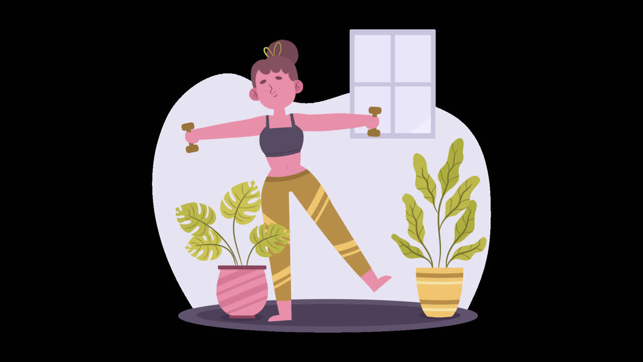 женщина занимается упражнениями с гантелью дома