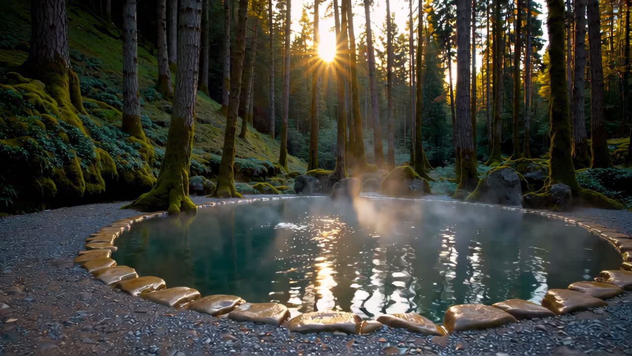Sunrise Hot Spring in the Forest