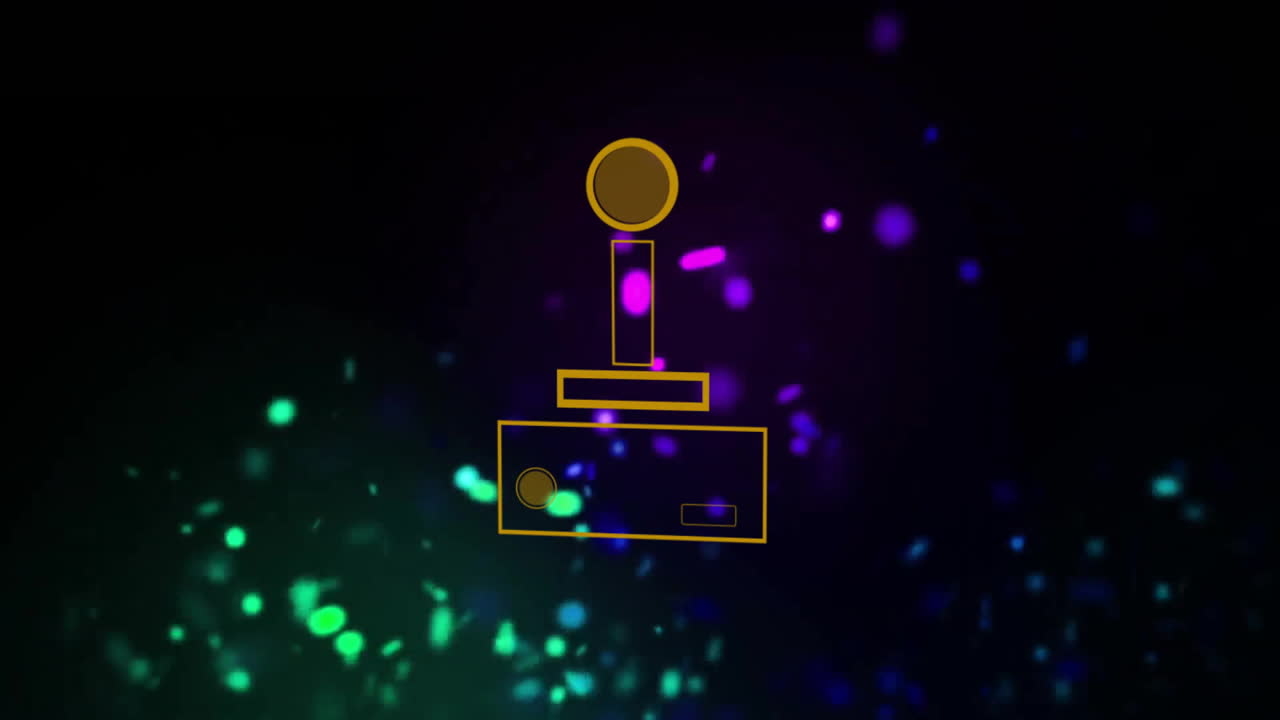 Animation of video game joystick over glowing spots on black background