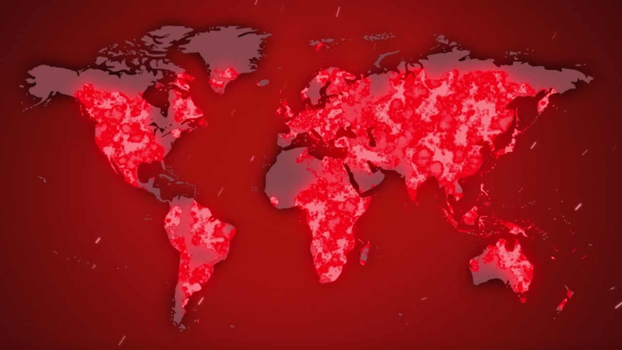 animación de la palabra covid-19 escrita con un mapa mundial que muestra los puntos de infección, la propagación del coronavirus