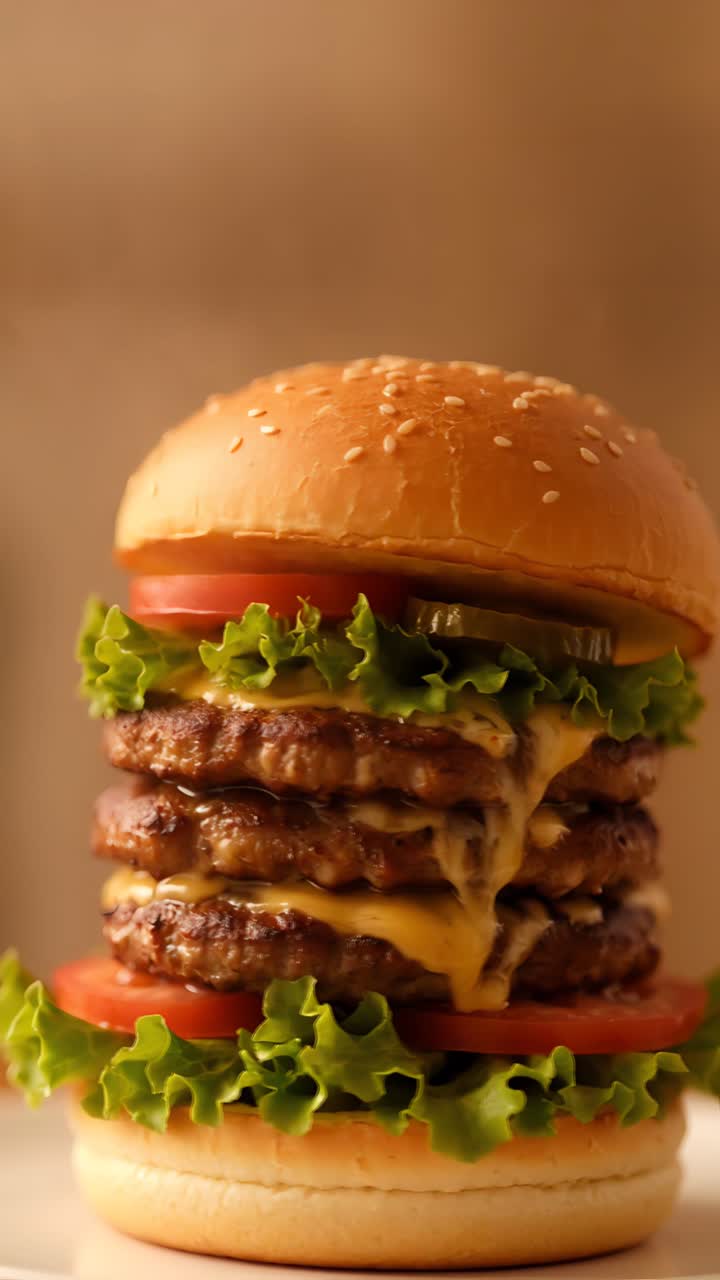 Hamburger Succoso Primo Piano Sfondo Bokeh 4K