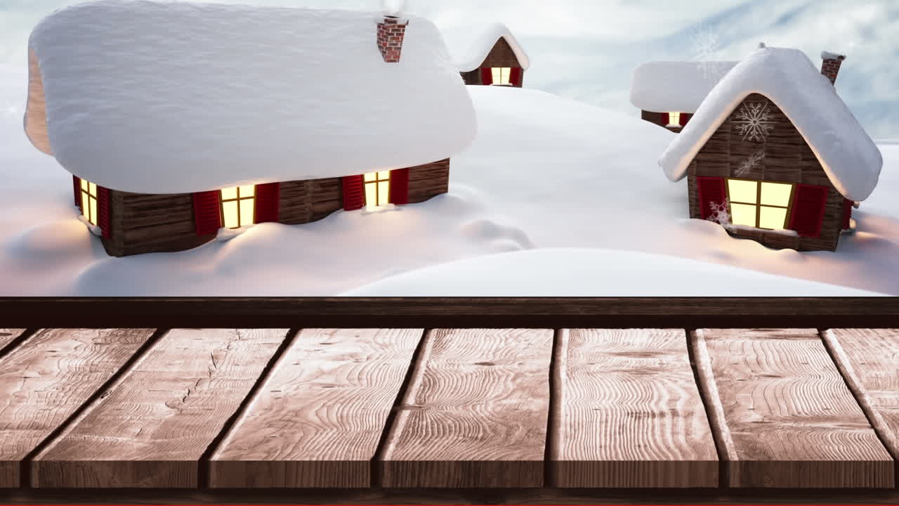 창문 을 통해 볼 수 있는 겨울 풍경 에서 집 위 에 내리는 눈 의 애니메이션