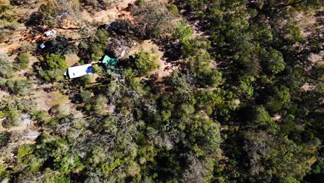 Top-View-Of-Lush-Forest-Trees-In-The-Mountain---Mount-Byron-In-Queensland,-Australia---aerial-drone