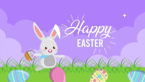 happy easter animated card with eggs painted in the field