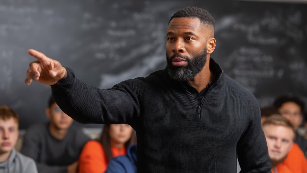 A Dynamic Instructor Engaging Students with Passionate Teaching in a Classroom Setting, Emphasizing Connection and Interaction through Instruction