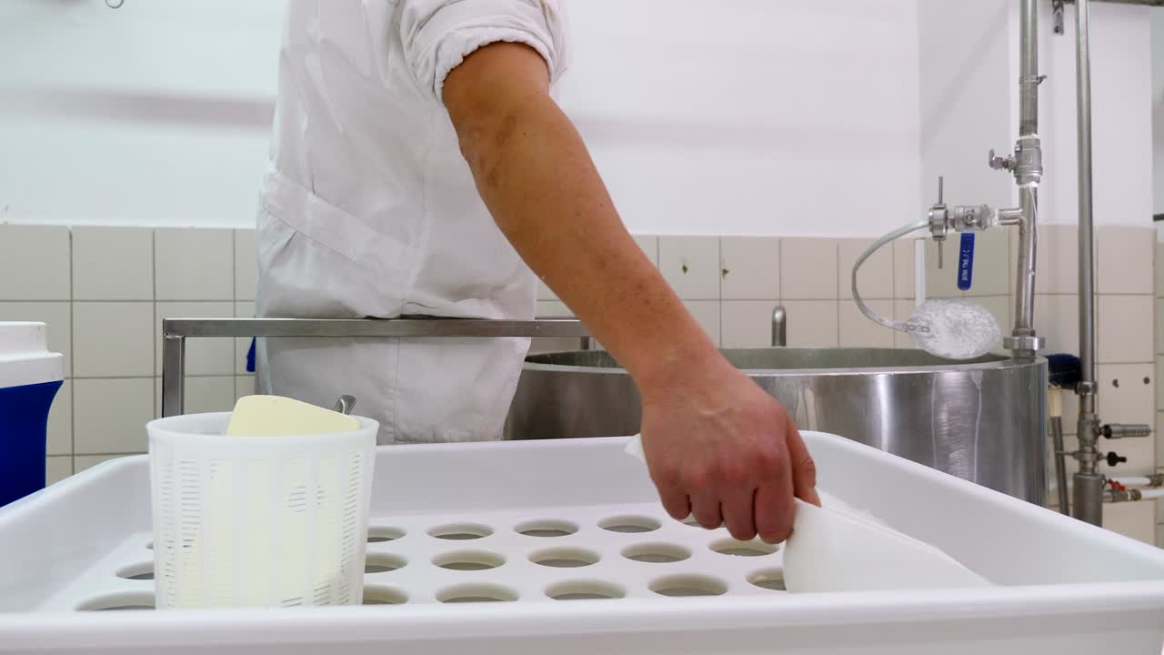 fabricante de queso que llena los moldes de queso fábrica de queso diario