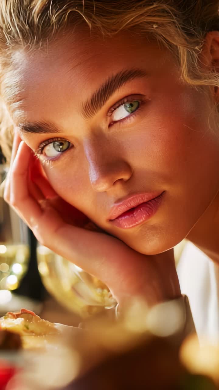 Captivating Close-Up of a Young Woman in Natural Light with Stunning Green Eyes and Soft Features, Exuding a Blend of Serenity and Emotion
