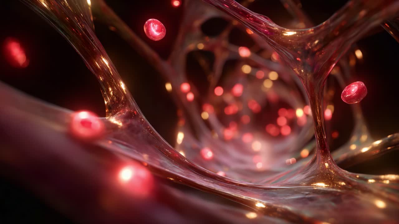 Complex Visualization of Intricate Cellular Structures with Pulsating Patterns and Dynamic Red Elements in a Multi-Layered Network Design