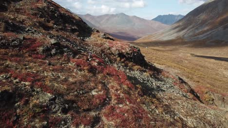 hiker in the deep tundra between remote mountains