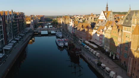 Aerial-Pullback-Reveals-Footbridge-to-Marina-in-Gdansk