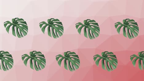 composición de filas de hojas de plantas verdes que se mueven sobre un fondo rosa