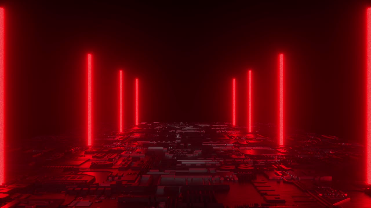 Red Neon Tunnel on Circuit Board