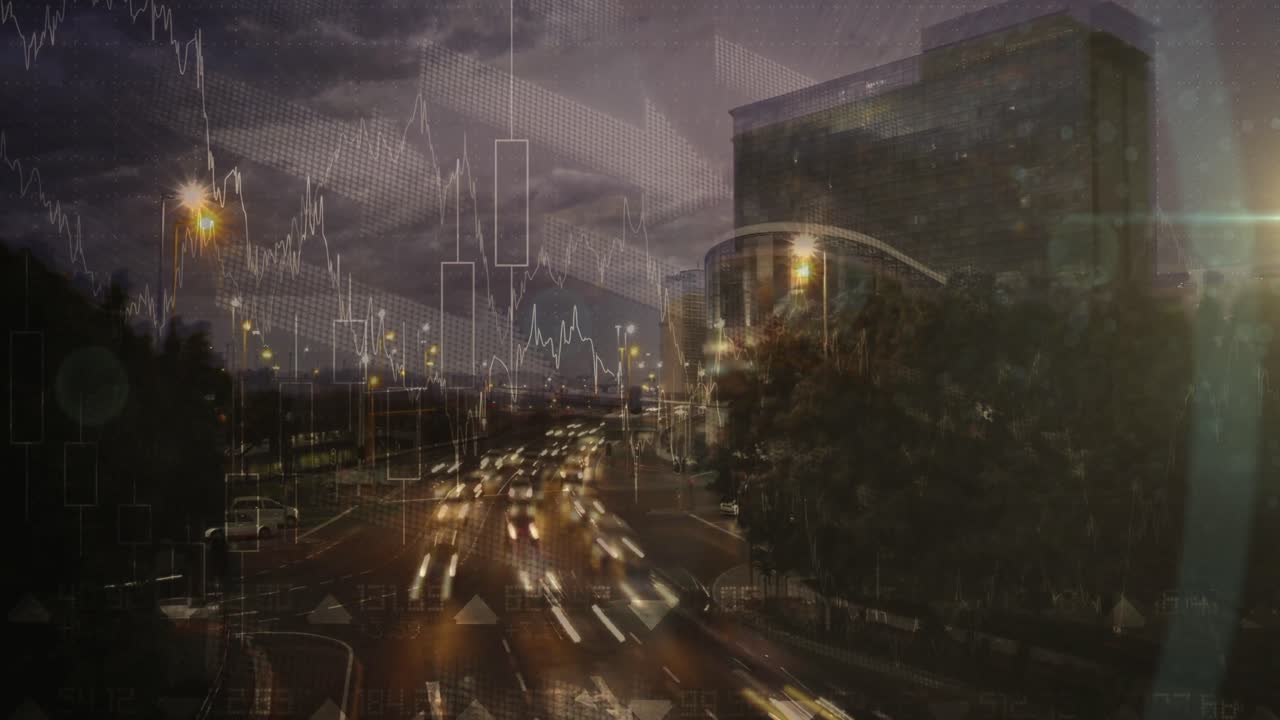 도시 풍경과 도로 교통에 대한 그래프의 애니메이션