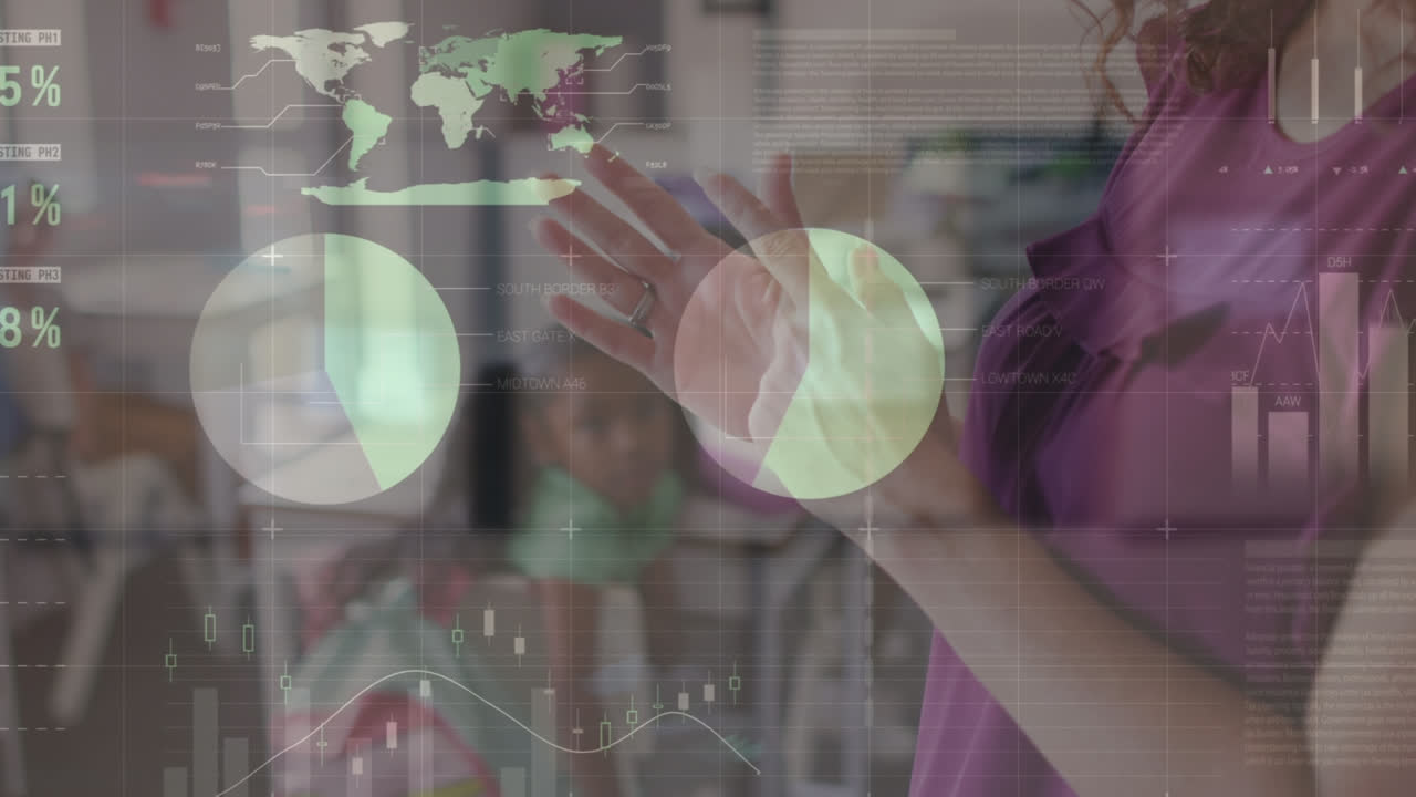 анимация обработки данных среди различных школьников с учителем